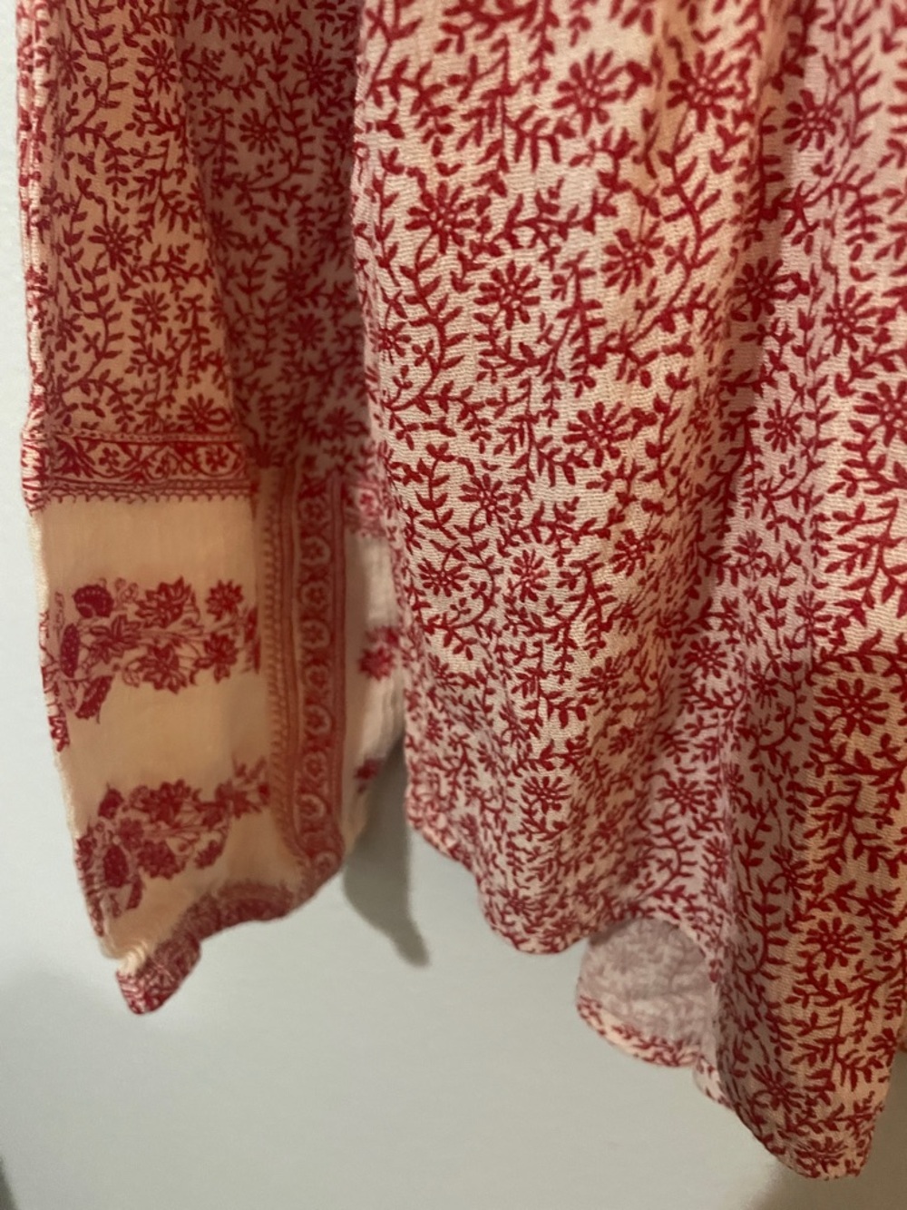 Lucky Brand Boho Red Cream Floral Peasant Top Medium - Picture 7 of 7